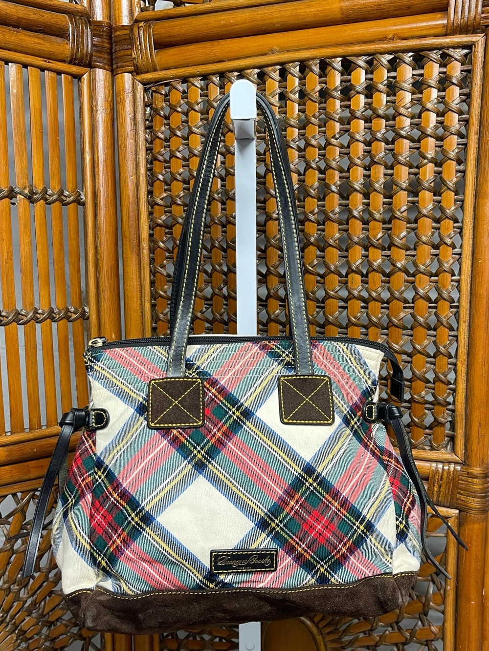 Vintage Dooney & Bourke - Tartan Plaid Barlow Shoulder Bag In White/Multi